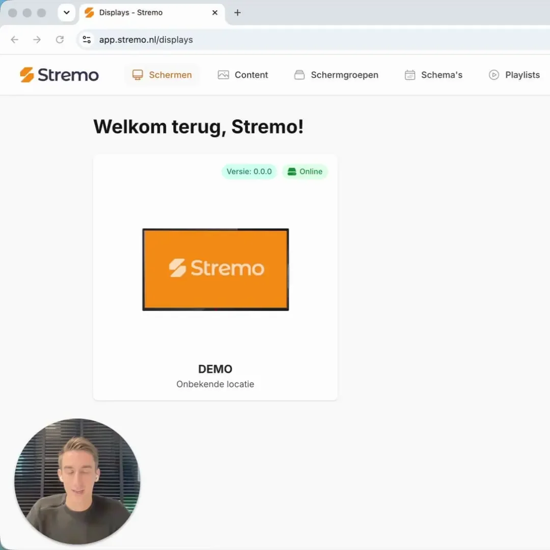 Het Stremo-dashboard met een gekoppeld scherm